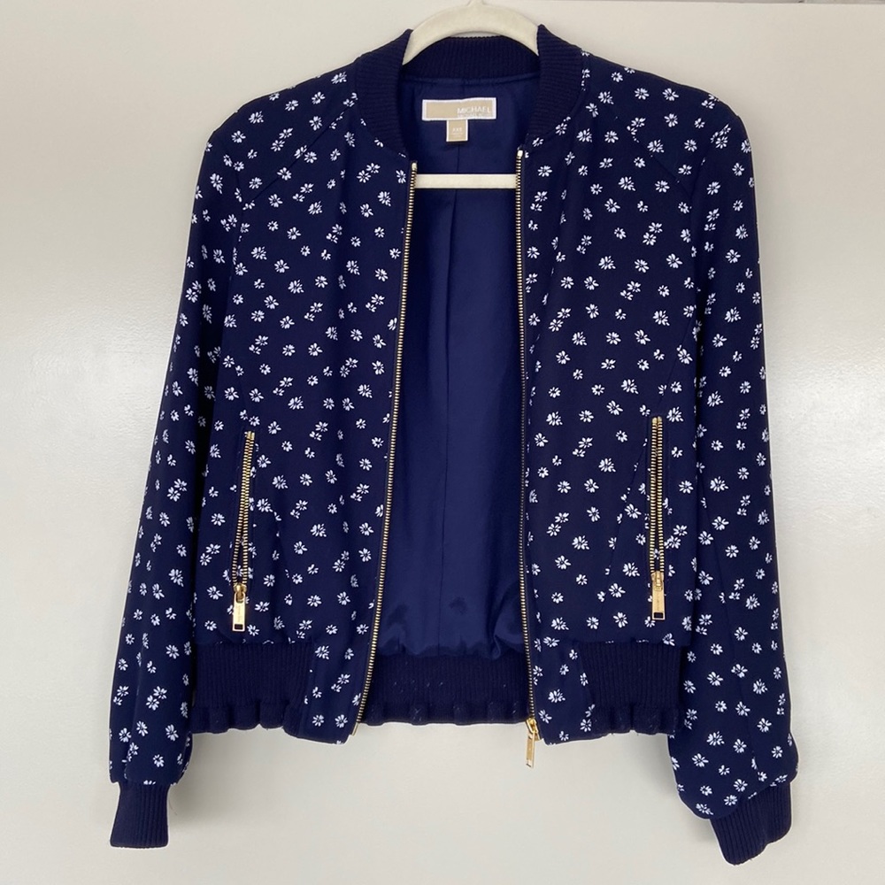 Michael Kors Navy Floral Bomber Jacket